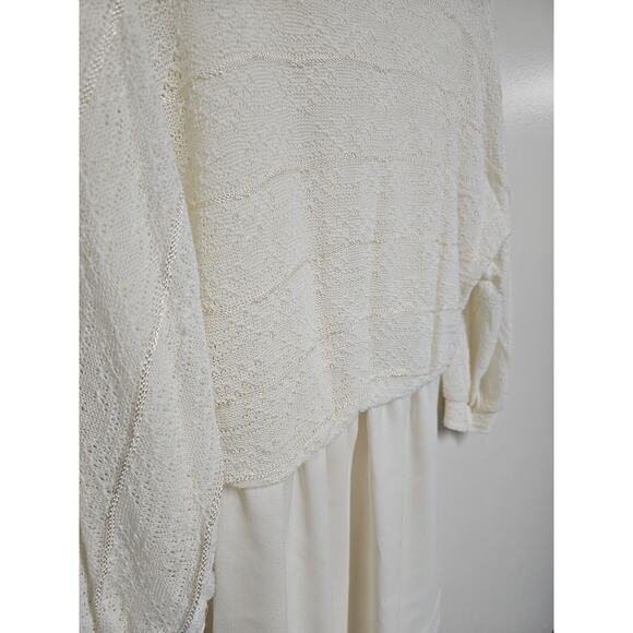 Vtg 80s Toni Petite Lace Dolman Sleeve Blouson Dress Size 8P USA Winter White - Picture 3 of 13
